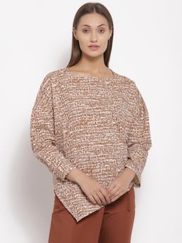 Ayrolane - Brown Printed Kilter Hem Full Sleeves Top