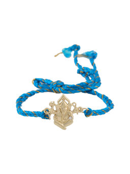 Estele - Gold Plated Sacred Ganapati Designer Rakhi with Fancy Silk Thread