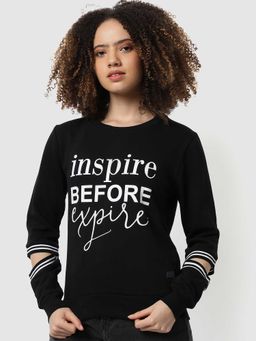 Campus Sutra - Womens Black Printed Sweatshirt