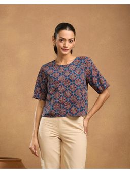 Fabindia - Blue Cotton Ajrakh Printed Crop Top