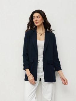 HOUSE OF S - Women Blue Polyester Crepe Blazer