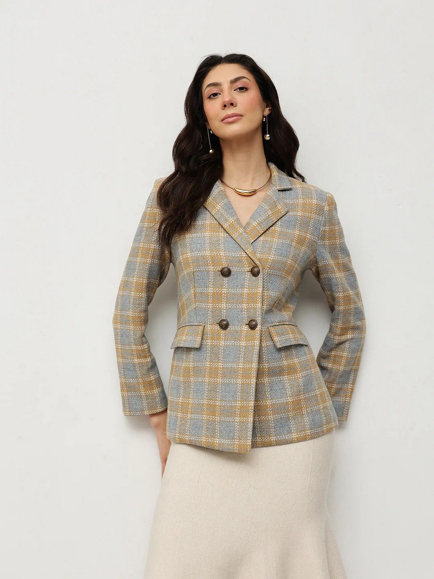 Women Multicoloured Wool Blend Blazer-picture-44