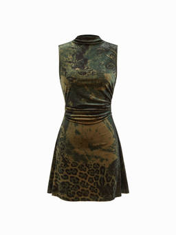 Cider - Velvet Flocking Women's Sleeveless A-Line Mini Dress Dark Green