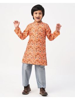 Lil Drama - Raangoli Boys Orange Kurta with Pyjama (Set of 2)