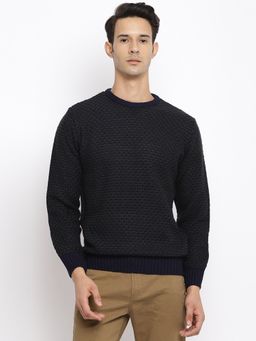 Cantabil - Round Neck Textured Navy Blue Sweater