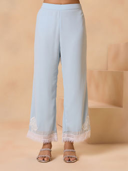 Gajra Gang - Lavendare Blue White Butterfly Embroidered Fringed Hem Palazzo GGBTM14