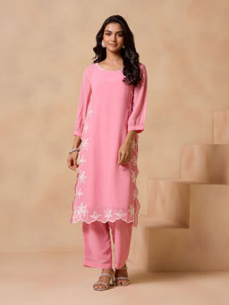 Gajra Gang - Lavendare Coral Floral Embroidered Co-ord Set GGSKD111 (Set of 3)