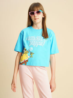 VERO MODA - Girls Graphic Regular Fit Blue T-Shirt