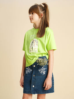 VERO MODA - Girls Graphic Regular Fit Green T-Shirt