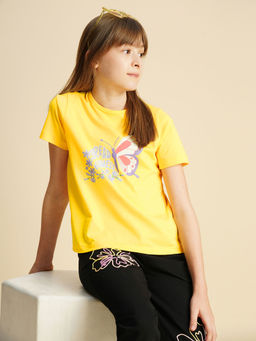 VERO MODA - Girls Graphic Regular Fit Yellow T-Shirt