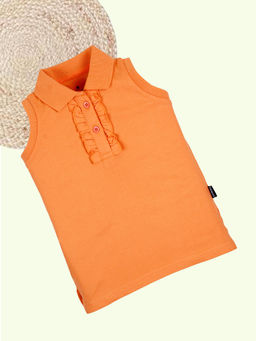 KiddoPanti - Girls Frill Detailed Solid Sleeveless Top