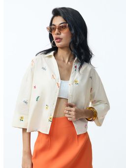 The Souled Store - Off White Embroidered Collar Neck Shirt