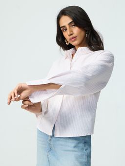 The Souled Store - White Stripes Collar Neck Shirt