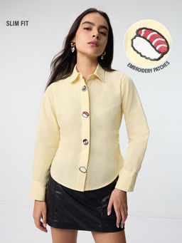 The Souled Store - Yellow Embroidered Collar Neck Shirt