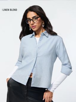The Souled Store - Blue Stripes Collar Neck Shirt