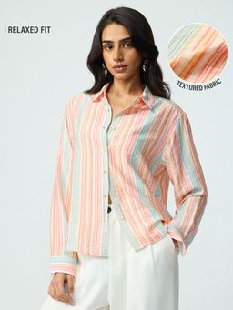 The Souled Store - Peach Stripes Collar Neck Shirt