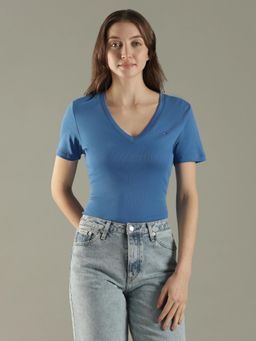 Tommy Hilfiger - Blue Textured V-Neck T-Shirt