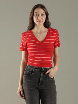 Tommy Hilfiger - Red Stripes V-Neck T-Shirt