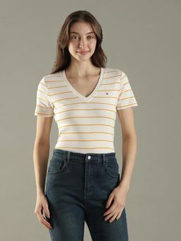 Tommy Hilfiger - White Stripes V-Neck T-Shirt