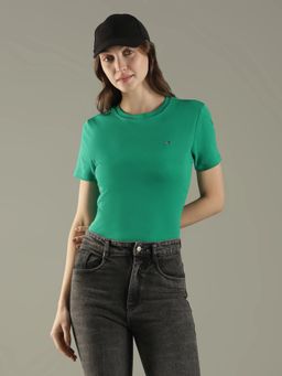 Tommy Hilfiger - Green Plain Crew Neck T-Shirt