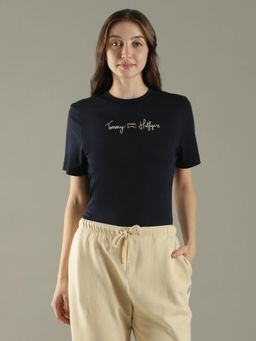 Tommy Hilfiger - Navy Blue Typography Crew Neck T-Shirt
