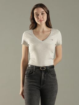 Tommy Hilfiger - Grey Textured V-Neck T-Shirt