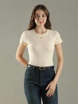 Tommy Hilfiger - Yellow Textured Crew Neck T-Shirt