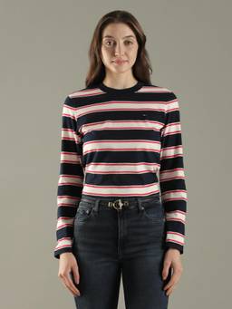 Tommy Hilfiger - Navy Blue Stripes Crew Neck T-Shirt