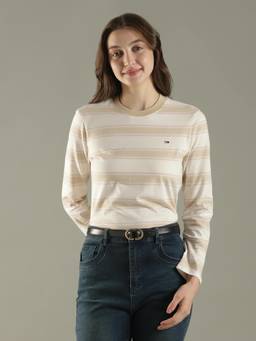 Tommy Hilfiger - Beige Stripes Crew Neck T-Shirt