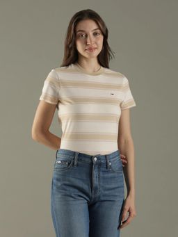 Tommy Hilfiger - Beige Stripes Crew Neck T-Shirt