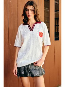 Bonkers Corner - White Textured Collar Neck T-Shirt