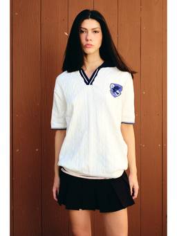 Bonkers Corner - White Textured Collar Neck T-Shirt