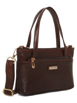 Stamp - Leather Brown Color Handbag with Detachable Strap