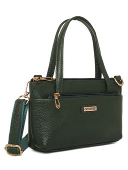 Stamp - Leather Green Color Handbag with Detachable Strap