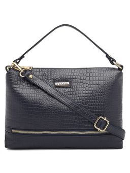 Stamp - Leather Blue Color Handbag with Detachable Strap