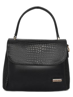 Stamp - Leather Black Color Handbag with Detachable Strap