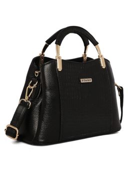 Stamp - Leather Black Color Handbag with Detachable Strap