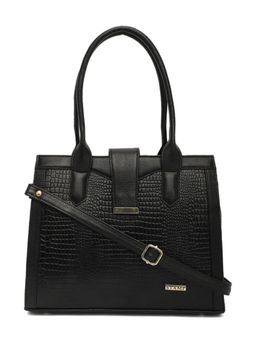Stamp - Leather Black Color Handbag with Detachable Strap