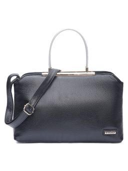 Stamp - Leather Black Color Handbag with Detachable Strap