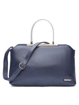 Stamp - Leather Blue Color Handbag with Detachable Strap