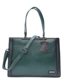 Stamp - Leather Green Color Handbag with Detachable Strap