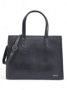 Stamp - Leather Black Color Handbag with Detachable Strap