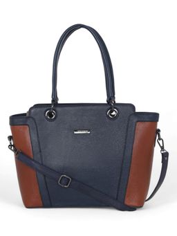 Stamp - Leather Blue Color Handbag with Detachable Strap
