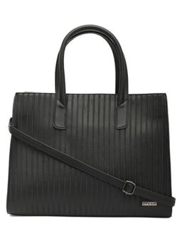 Stamp - Leather Black Color Handbag with Detachable Strap