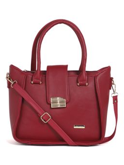 Stamp - Leather Red Color Handbag with Detachable Strap