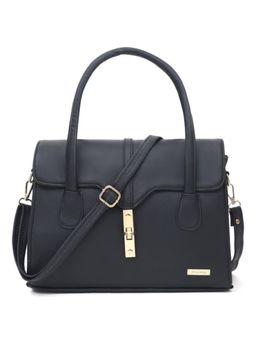 Stamp - Leather Black Color Handbag with Detachable Strap