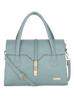 Stamp - Leather Blue Color Handbag with Detachable Strap