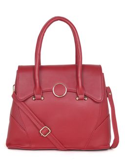 Stamp - Leather Red Color Handbag with Detachable Strap