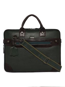 Stamp - Leather Green Unisex Laptop Bag with Detachable Strap