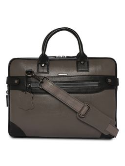 Stamp - Leather Grey Unisex Laptop Bag with Detachable Strap
